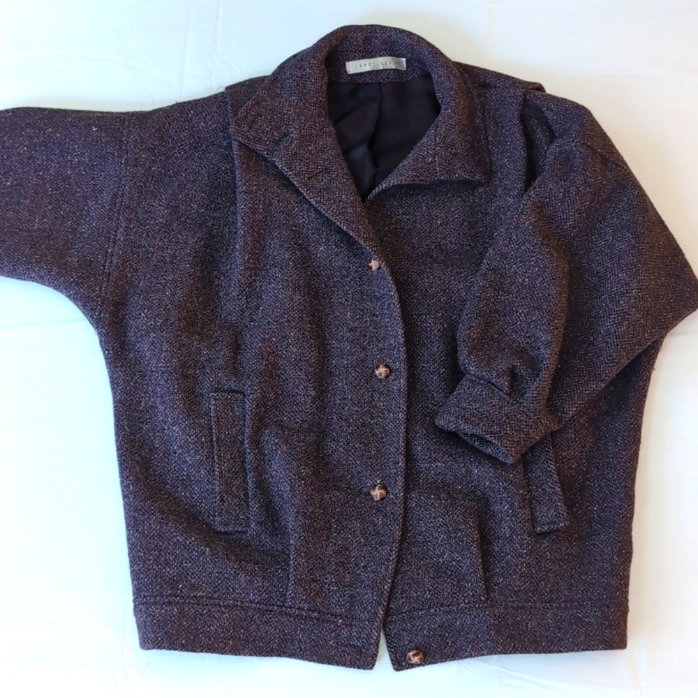 Vintage 1980s Women's Larry Levine Purple Wool Coat Size 12 EUC